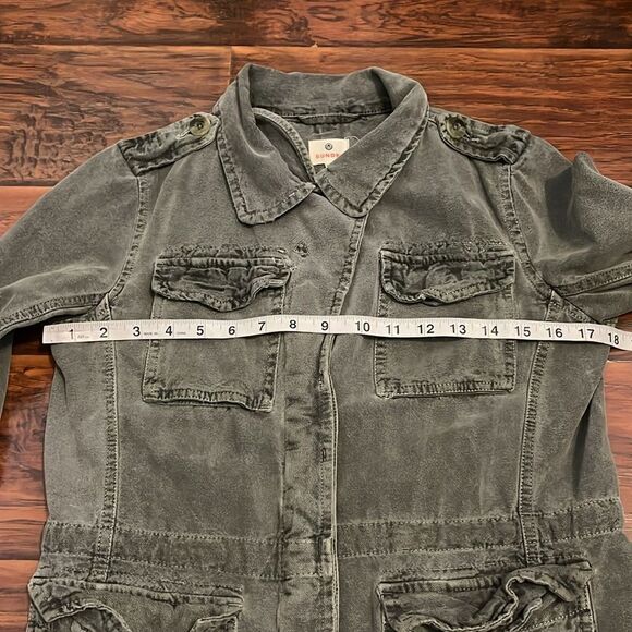 Sundry Green Distressed Military Utility Pockets Jacket Casual Military Boho - Picture 6 of 10